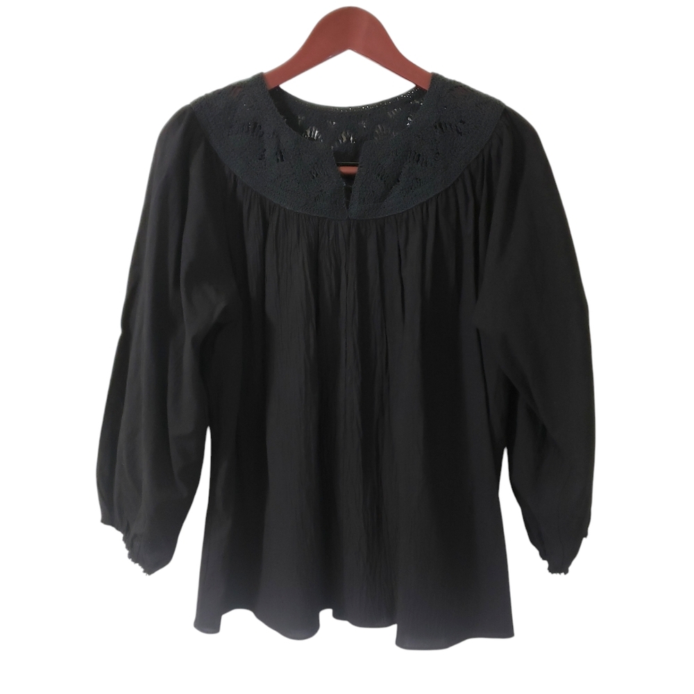 Grade & Gather Black Crochet Top Goth Victorian Witchy Emo Pleat Flare Large